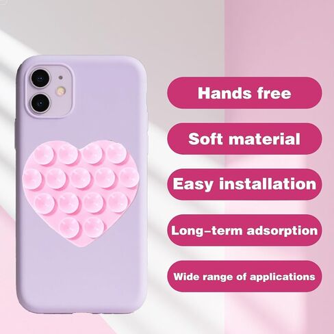 Rookii 3Pcs Double-Sided Heart Shaped Silicone Suction Phone Case Mount,Non Slip Suction Cup Phone Mount,Hands-Free Accessories Holder for Selfies and Videos White Pink Black in Kuwait