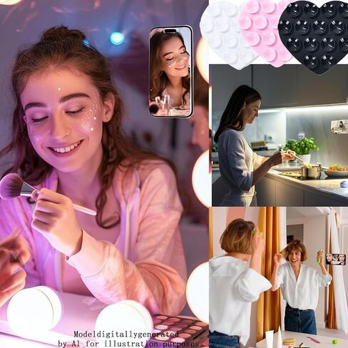 Rookii 3Pcs Double-Sided Heart Shaped Silicone Suction Phone Case Mount,Non Slip Suction Cup Phone Mount,Hands-Free Accessories Holder for Selfies and Videos White Pink Black in Kuwait