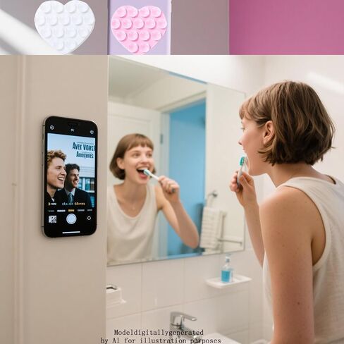 Rookii 3Pcs Double-Sided Heart Shaped Silicone Suction Phone Case Mount,Non Slip Suction Cup Phone Mount,Hands-Free Accessories Holder for Selfies and Videos White Pink Black in Kuwait