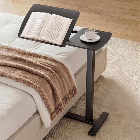Sakugi Overbed Bedside Table with Wheels, Right-Side Tilt Top, 29.1"–39" H in Saudi Arabia