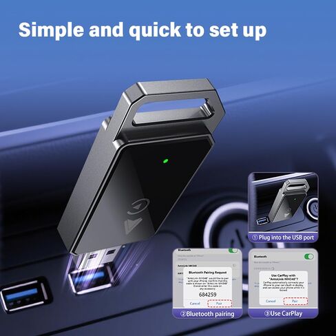 Wireless CarPlay & Android Auto Adapter 2-in-1 Convert Wired CarPlay to Wireless, No Latency, WiFi 6 & Bluetooth 5.3, Auto Reconnect, USB & Type-C, Compatible W iPhone iOS 10+, Android 11+, 2015+ Cars in Saudi Arabia
