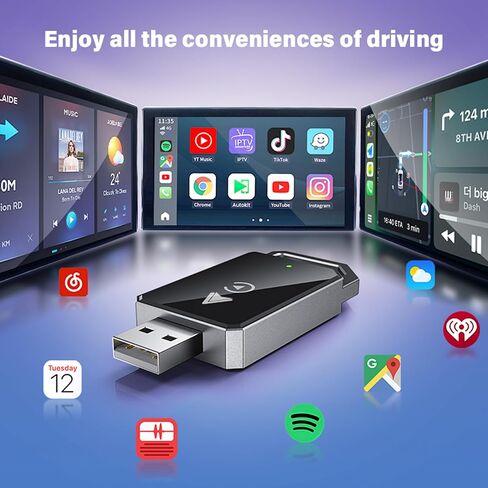 Wireless CarPlay & Android Auto Adapter 2-in-1 Convert Wired CarPlay to Wireless, No Latency, WiFi 6 & Bluetooth 5.3, Auto Reconnect, USB & Type-C, Compatible W iPhone iOS 10+, Android 11+, 2015+ Cars in Saudi Arabia