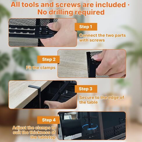Under Desk Cable Management Tray, 15-25in Retractable Metal Cord Organizer Rack, No Drill Desk Tray with Clamp, Anti-Slip Pads Cable Tray for Home, Office, Gaming, Standing Desks in Kuwait