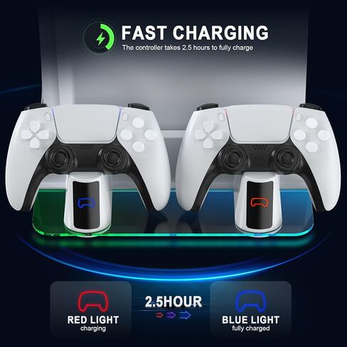 HuiJuKeJi Wall Mount Kit for PS5/PS5 Slim with Charging Station,Dual Controller Stand and Charger with Multi-Mode RGB Light App,Compatible with PlayStation 5/5 Slim/5 Pro Disc & Digital Version in Kuwait