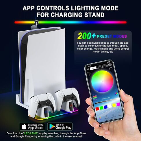 HuiJuKeJi Wall Mount Kit for PS5/PS5 Slim with Charging Station,Dual Controller Stand and Charger with Multi-Mode RGB Light App,Compatible with PlayStation 5/5 Slim/5 Pro Disc & Digital Version in Kuwait