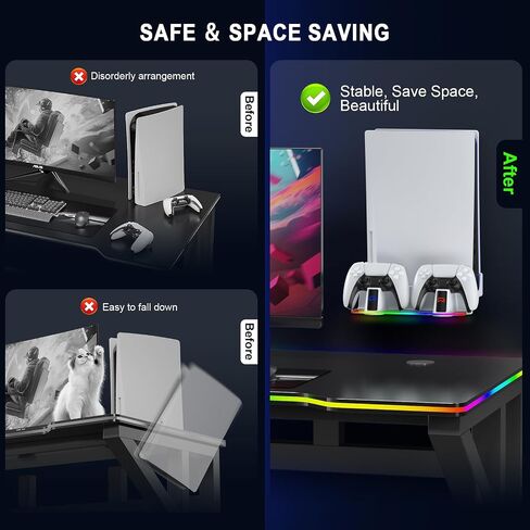 HuiJuKeJi Wall Mount Kit for PS5/PS5 Slim with Charging Station,Dual Controller Stand and Charger with Multi-Mode RGB Light App,Compatible with PlayStation 5/5 Slim/5 Pro Disc & Digital Version in Kuwait