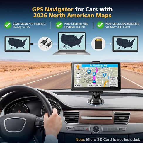 GPS Navigator for Car 7" HD Touchscreen 2026 Map Free Update Voice Guidance in Kuwait