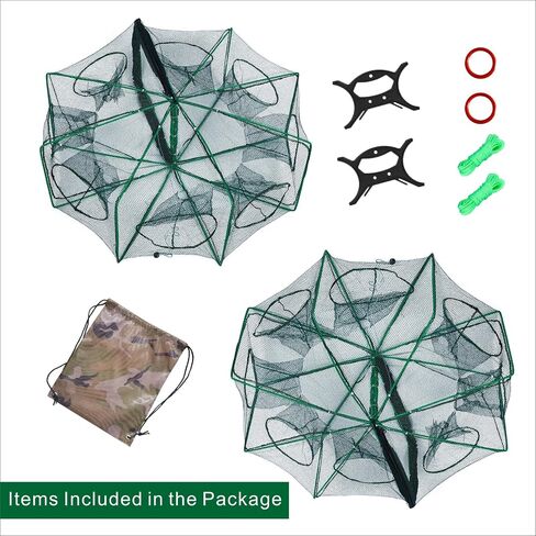 Foldable Fish Trap Net with 8 Holes, Collapsible Fishing Bait Trap 2 Pack in Kuwait