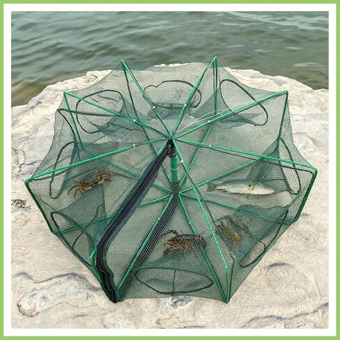 Foldable Fish Trap Net with 8 Holes, Collapsible Fishing Bait Trap 2 Pack in Kuwait