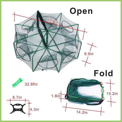 Foldable Fish Trap Net with 8 Holes, Collapsible Fishing Bait Trap 2 Pack in Kuwait