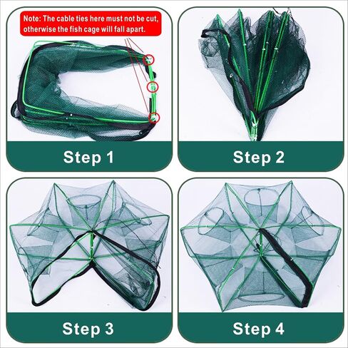 Foldable Fish Trap Net with 8 Holes, Collapsible Fishing Bait Trap 2 Pack in Kuwait