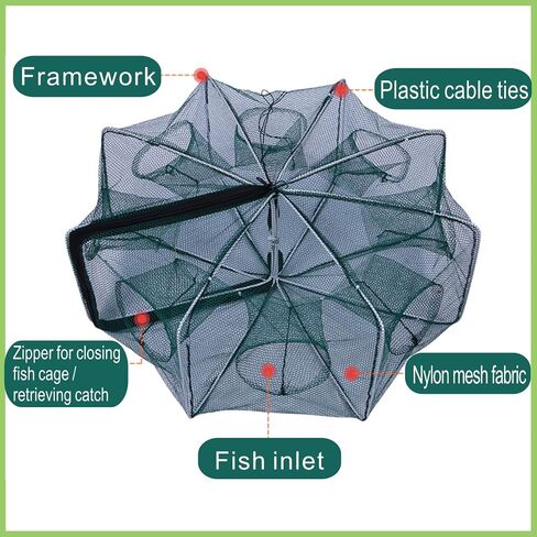 Foldable Fish Trap Net with 8 Holes, Collapsible Fishing Bait Trap 2 Pack in Kuwait