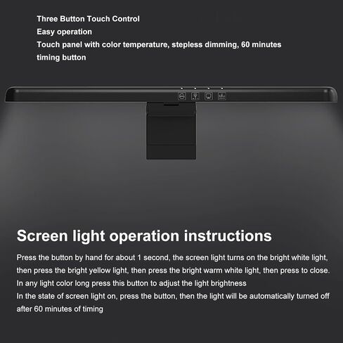 Curved Monitor Light Bar, Dimmable Computer Screen Lamp with Stepless Dimming, 3 Color Temperature Touch Control, Type C Powered, for Curved & Flat Screens Up to 1.6 Inch in Kuwait