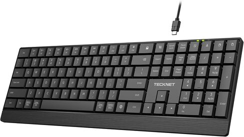 TECKNET Wired Keyboard, Ultra-Slim USB Keyboard with Scissor-Switch Silent Keys, Mechanical Feeling Kyeboard, Ergonomic Foldable Stand, Plug and Play for PC/Laptop/Mac, Black in Kuwait