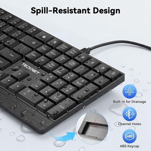 TECKNET Wired Keyboard, Ultra-Slim USB Keyboard with Scissor-Switch Silent Keys, Mechanical Feeling Kyeboard, Ergonomic Foldable Stand, Plug and Play for PC/Laptop/Mac, Black in Kuwait