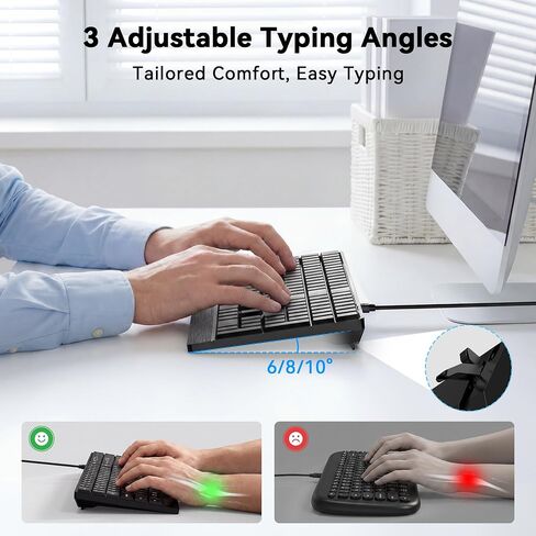 TECKNET Wired Keyboard, Ultra-Slim USB Keyboard with Scissor-Switch Silent Keys, Mechanical Feeling Kyeboard, Ergonomic Foldable Stand, Plug and Play for PC/Laptop/Mac, Black in Kuwait