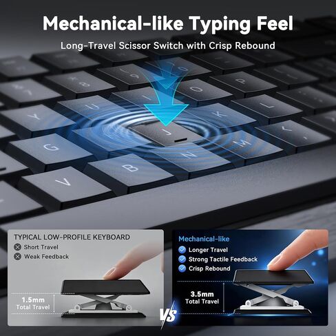 TECKNET Wired Keyboard, Ultra-Slim USB Keyboard with Scissor-Switch Silent Keys, Mechanical Feeling Kyeboard, Ergonomic Foldable Stand, Plug and Play for PC/Laptop/Mac, Black in Kuwait