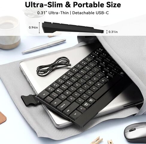 TECKNET Wired Keyboard, Ultra-Slim USB Keyboard with Scissor-Switch Silent Keys, Mechanical Feeling Kyeboard, Ergonomic Foldable Stand, Plug and Play for PC/Laptop/Mac, Black in Kuwait