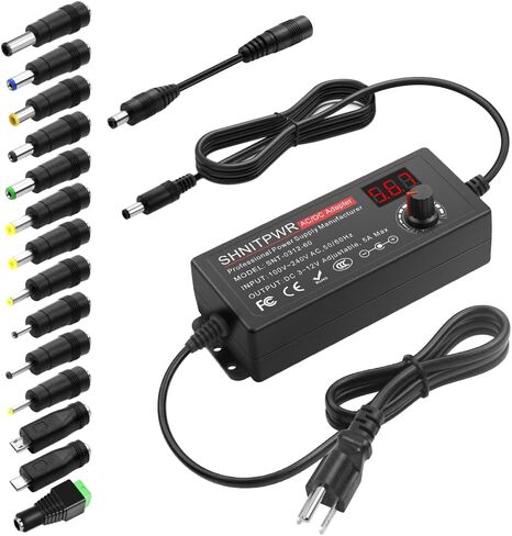 SHNITPWR 60W Universal Power Supply DC 3V 4V 4.5V 5V 6V 7V 7.5V 8V 9V 10V 11V 12V Adjustable Variable Power Adapter 100V-240V AC to DC Converter 1A 2A 2.5A 3A 4A 5A with 14 Tips & Polarity Converter in Kuwait