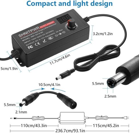 SHNITPWR 60W Universal Power Supply DC 3V 4V 4.5V 5V 6V 7V 7.5V 8V 9V 10V 11V 12V Adjustable Variable Power Adapter 100V-240V AC to DC Converter 1A 2A 2.5A 3A 4A 5A with 14 Tips & Polarity Converter in Kuwait