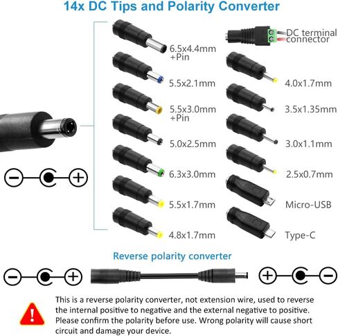 SHNITPWR 60W Universal Power Supply DC 3V 4V 4.5V 5V 6V 7V 7.5V 8V 9V 10V 11V 12V Adjustable Variable Power Adapter 100V-240V AC to DC Converter 1A 2A 2.5A 3A 4A 5A with 14 Tips & Polarity Converter in Kuwait