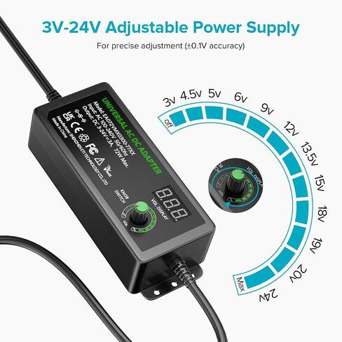 Powseed Universal Power Supply Variable 3V~24V 3A 72W Multi Voltage Adapter in Kuwait