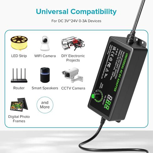 Powseed Universal Power Supply Variable 3V~24V 3A 72W Multi Voltage Adapter in Kuwait