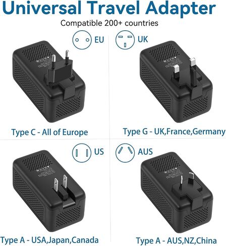 2000W 220V to 110V Voltage Converter US to Europe for Hair Dryer, Converter European Travel Converter Fast Charging, Power Converter Adapter Combo for 200+ Countries (Black) in Saudi Arabia