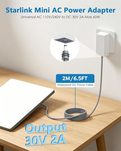 Starlink Mini 12V Power Supply Adapter 30V 2A 60W Wall Charger 2M Cable in Kuwait