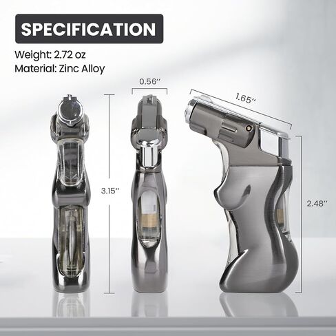 YUSUD Refillable Torch Lighter with Visible Fuel Window - Cool Blue LED Light Design - Adjustable Windproof Jet Flame - Butane Lighter for Camping & Unique Gift for Men Women (Butane Not Included) in Kuwait