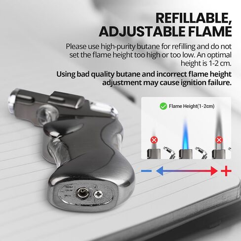 YUSUD Refillable Torch Lighter with Visible Fuel Window - Cool Blue LED Light Design - Adjustable Windproof Jet Flame - Butane Lighter for Camping & Unique Gift for Men Women (Butane Not Included) in Kuwait