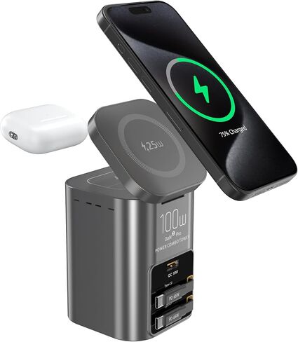 100W Multi-Function Desktop Charging Station, Wireless Charger with Dual 75cm Retractable USB-C Cables, USB-A QC3.0, Fast Charging for Laptops, Phones, Earbuds（I161C） in Kuwait