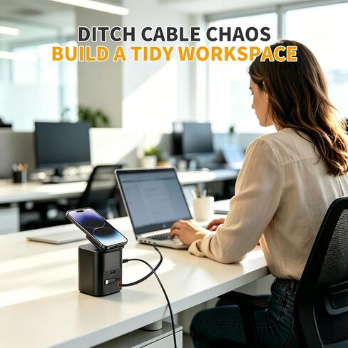 100W Multi-Function Desktop Charging Station, Wireless Charger with Dual 75cm Retractable USB-C Cables, USB-A QC3.0, Fast Charging for Laptops, Phones, Earbuds（I161C） in Kuwait
