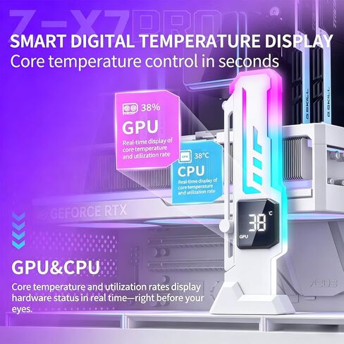 ARGB GPU Support Bracket with CPU & GPU Temp/Usage Display, Adjustable Height Anti Sag GPU Stand with Magnet & Non-Slip Base, Universal Graphics Card Support, RGB GPU Brace / Video Card Holder in Kuwait