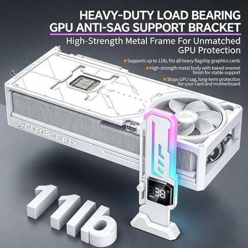 ARGB GPU Support Bracket with CPU & GPU Temp/Usage Display, Adjustable Height Anti Sag GPU Stand with Magnet & Non-Slip Base, Universal Graphics Card Support, RGB GPU Brace / Video Card Holder in Kuwait