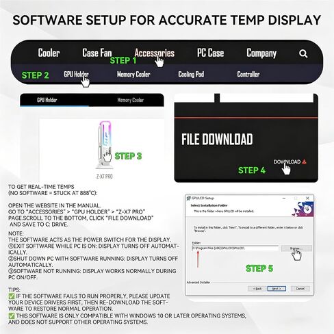 ARGB GPU Support Bracket with CPU & GPU Temp/Usage Display, Adjustable Height Anti Sag GPU Stand with Magnet & Non-Slip Base, Universal Graphics Card Support, RGB GPU Brace / Video Card Holder in Kuwait