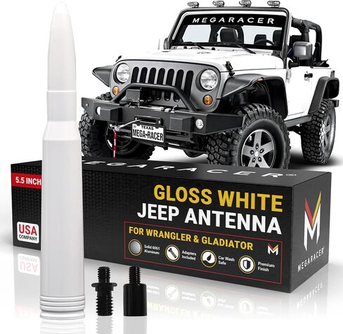 50 Cal Bullet Antenna for Jeep Wrangler& Gladiator, 2007-2024, Gloss White in Kuwait