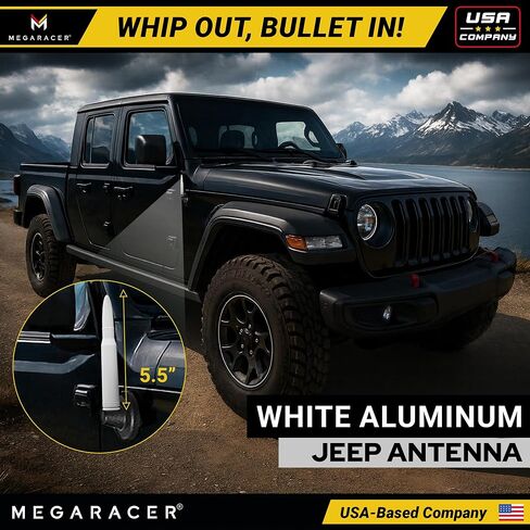 50 Cal Bullet Antenna for Jeep Wrangler& Gladiator, 2007-2024, Gloss White in Kuwait