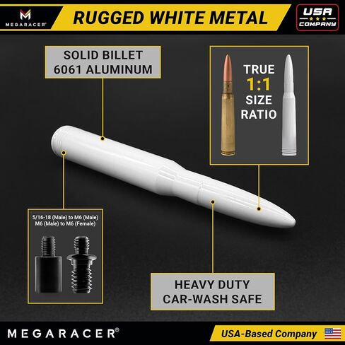 50 Cal Bullet Antenna for Jeep Wrangler& Gladiator, 2007-2024, Gloss White in Kuwait
