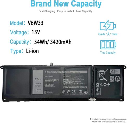 54Wh V6W33 Replacement Laptop Battery for Dell Inspiron 5510 5310 5410 Inspiron 5420 5625 5630 3510 3521 7415 7420 7430 Vostro 3425 5620 Latitude 3320 3330 3420 3520 3530 Series TN70C 15V 4-Cell in Kuwait