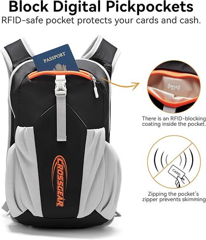 CROSS GEAR 16L Foldable Hiking Backpack, RFID Protection, Lightweight Waterproof Daypack, Packable Backpacks for Women Men, Small Hiking Daypack for Camping Travel Outdoor, Black in Saudi Arabia