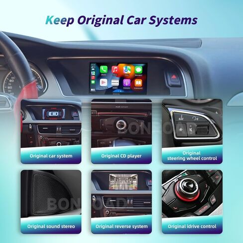 Wireless Carplay Android Auto Adapter for Audi A4 A5 Q5 S4 S5 2008-2018 | MMI 3G Retrofit Kit with Navigation, Music, Siri, OEM Knob Control, Camera Input in Kuwait