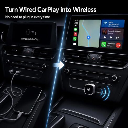 Wireless CarPlay Adapter, MiniPot Apple CarPlay Wireless Dongle for Factory Wired CarPlay Cars, Premium Matte Silver, 5GHz WiFi & Bluetooth Plug & Play Auto-Connect, No Delay in Kuwait