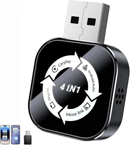 2026 Upgraded 4-in-1 Wireless CarPlay Adapter, Convert Wired to Wireless CarPlay & Android Auto, Support AirPlay & Screen Mirroring, Zero Latency Plug & Play, USB/Type-C for iPhone iOS & Android in Kuwait