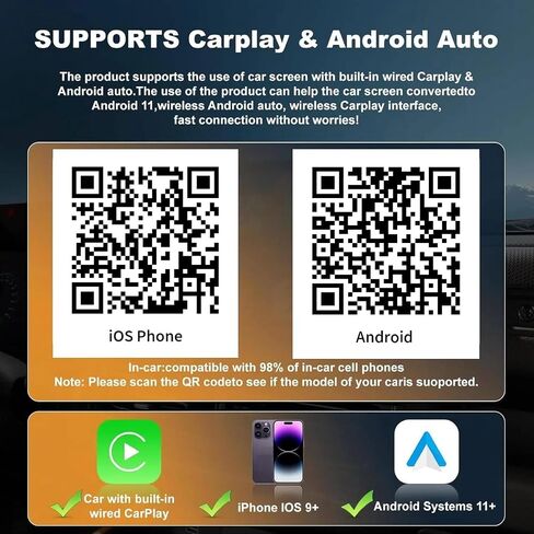 2026 Upgraded 4-in-1 Wireless CarPlay Adapter, Convert Wired to Wireless CarPlay & Android Auto, Support AirPlay & Screen Mirroring, Zero Latency Plug & Play, USB/Type-C for iPhone iOS & Android in Kuwait