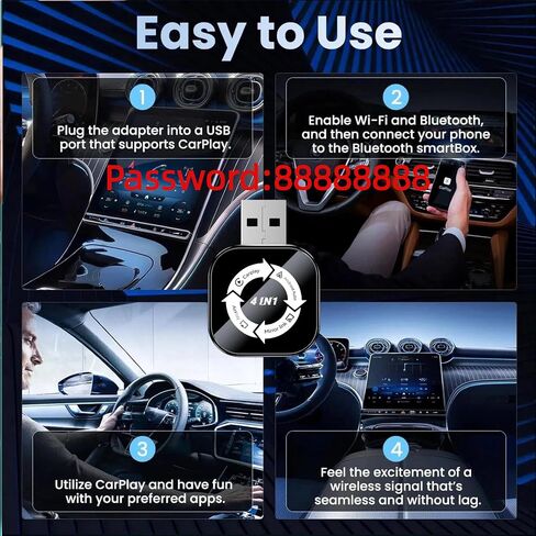 2026 Upgraded 4-in-1 Wireless CarPlay Adapter, Convert Wired to Wireless CarPlay & Android Auto, Support AirPlay & Screen Mirroring, Zero Latency Plug & Play, USB/Type-C for iPhone iOS & Android in Kuwait