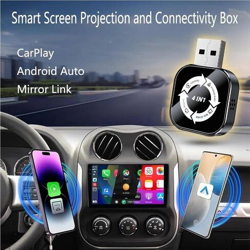 2026 Upgraded 4-in-1 Wireless CarPlay Adapter, Convert Wired to Wireless CarPlay & Android Auto, Support AirPlay & Screen Mirroring, Zero Latency Plug & Play, USB/Type-C for iPhone iOS & Android in Kuwait