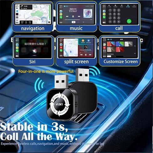 2026 Upgraded 4-in-1 Wireless CarPlay Adapter, Convert Wired to Wireless CarPlay & Android Auto, Support AirPlay & Screen Mirroring, Zero Latency Plug & Play, USB/Type-C for iPhone iOS & Android in Kuwait