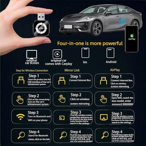 2026 Upgraded 4-in-1 Wireless CarPlay Adapter, Convert Wired to Wireless CarPlay & Android Auto, Support AirPlay & Screen Mirroring, Zero Latency Plug & Play, USB/Type-C for iPhone iOS & Android in Kuwait