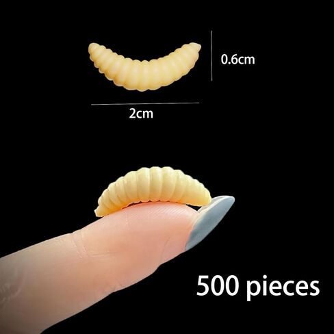 500 Pcs Fake Maggots Fake Wax Worms Soft Plastic Maggot Baits Bread Worm Fish Lure False Wax Worm Fishing Lures Baits for Fishing Bass, Halloween Decoration in Kuwait
